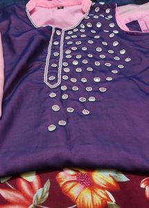 mirror work Purple Embroidered Kurta set