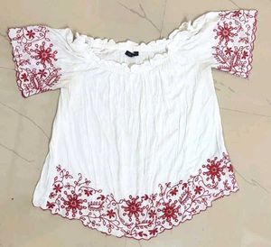 Embroidered Off-Shoulder Top
