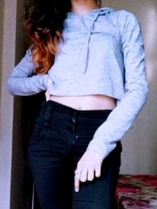 Grey Long Sleeve Cropped Hoodie