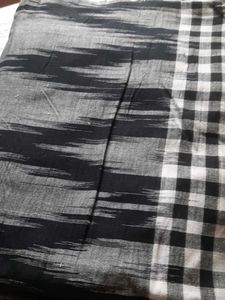 Khadi Grey Black Cotton Saree