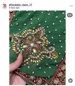 The Zardozi &amp; Crystal Booti Emerald handwork Saree