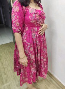 Pink Floral Print Dress