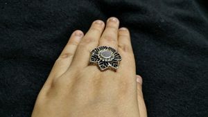Silver Oxidised Flower Mirror Ring