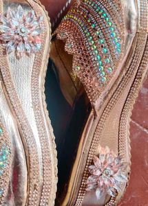 Sparkly Gold Wedge Slides
