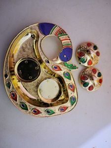 Peacock Showpiece with Tikka And Rice Bowl