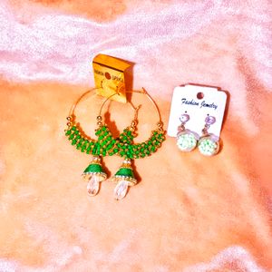 Green Jhunka Bali And Stud