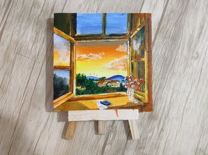 Window sunset view painting