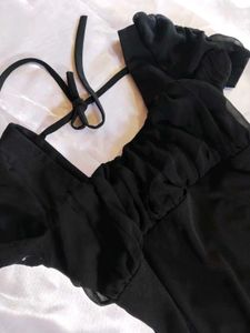 Sheer Sleeve Black Mini Dress