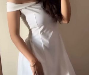 Off-Shoulders Solid Zipper White Mini Dress