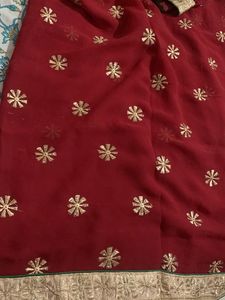 Red &amp; Gold Embellished Saree