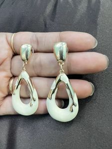 Offwhite And Golden Dangle Earrings