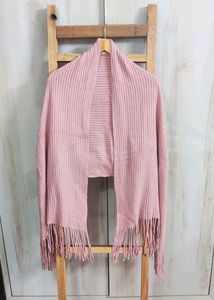 Pink Knit Stole with Fringe Full Size