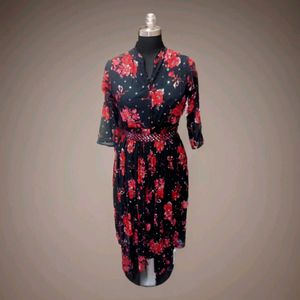 Floral Print Maxi Dress with Belt