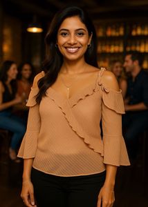 💖Peach Shimmer Dream Top! ✨Ruffle &amp; Bardot Style