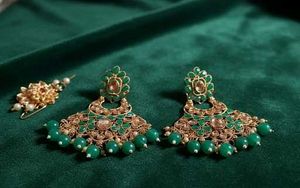 Traditional Green Kundan Chandbali Earrings