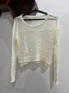 white Crochet Knit Sweater
