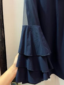 Chic Navy Blue Layered Sleeve Top