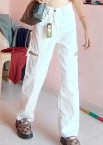 White Wide Leg Cargo Pants