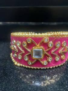 Pink Kundan Adjustable Kada