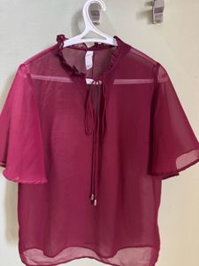 Kazo Maroon Sheer Top