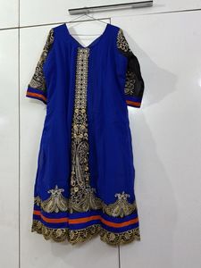 Royal Blue Embroidered Ethnic Gown with Dupatta