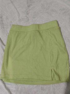 Lime Green Ribbed Mini Skirt