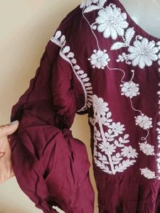Maroon Embroidered Kurta Dress