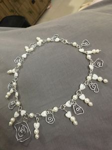 Wimsical Flower&amp;Pearl Heart Necklace/earrings Set