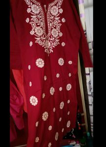 Maroon Chikankari Kurta +Freebie😍❤