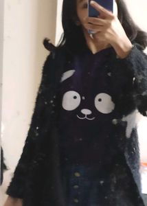 Black Stylish Fur Long Shrug