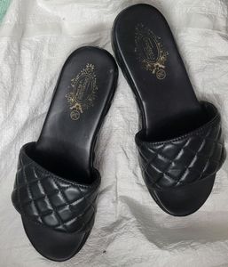 Fancy Black Women Wedges Slippers Casula Chappal  Sandal For Ladies
