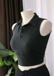 Sleeveless Black Polo Top