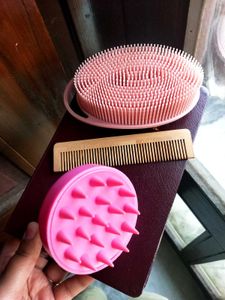 Scalp Massager, Body Exfoliater & Wooden Comb