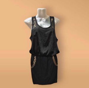 Sleeveless Black Party Dress With Golden Studs