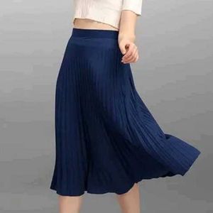 Navy Blue Pleated Midi Skirt