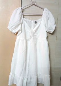 White Puff Sleeve Mini Dress