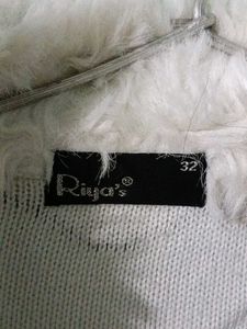 Fur Collar Striped Knit Sweater