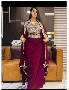 Purple Dress With Top Skirt & Cape