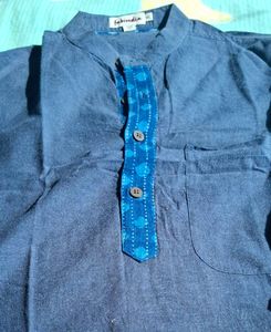 Blue Button-Up with Polka Dot Accent