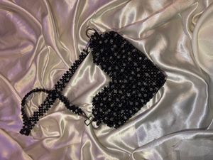 Heart shape Black And White Beaded Bag