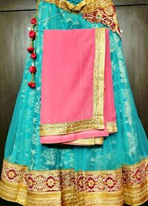 Teal &amp; Gold Embroidered Lehenga Skirt