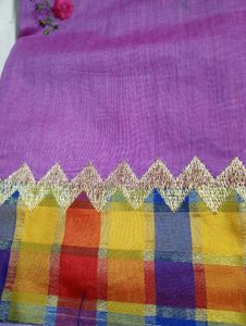 Lilac Cotton Saree with Embroidered Detail