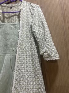 Sea Green Lucknowi Shrug And Inner