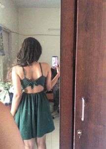 Green back open sexy dress