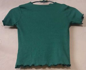 Cute Green Ruffle Trim Top