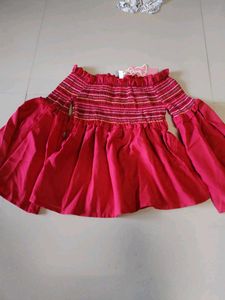 Red Off-Shoulder Bell Sleeve Top