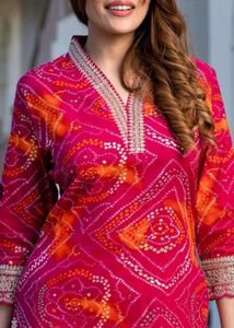 Pink Bandhej Print Kurta Set