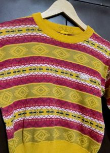 Musturd &amp; Maroon Printed Sweater For 4-5 Year Boy