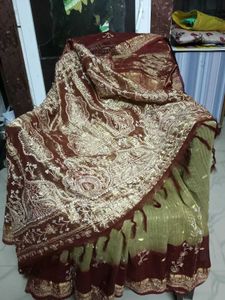 GentlyUsed Burgundy&amp;GoldEmbroidered Saree WithBlou