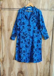 Blue Printed Long Shirt Size-36